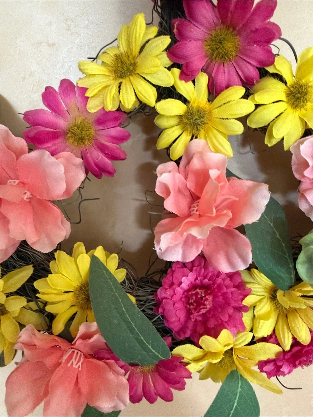 Floral Peace Sign Wall Decor - Pink, Yellow & Green